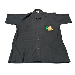 Miro‎ Button Up Shirt Mens L Black Vallarta Mexico Graphic Camp Collar Vintage